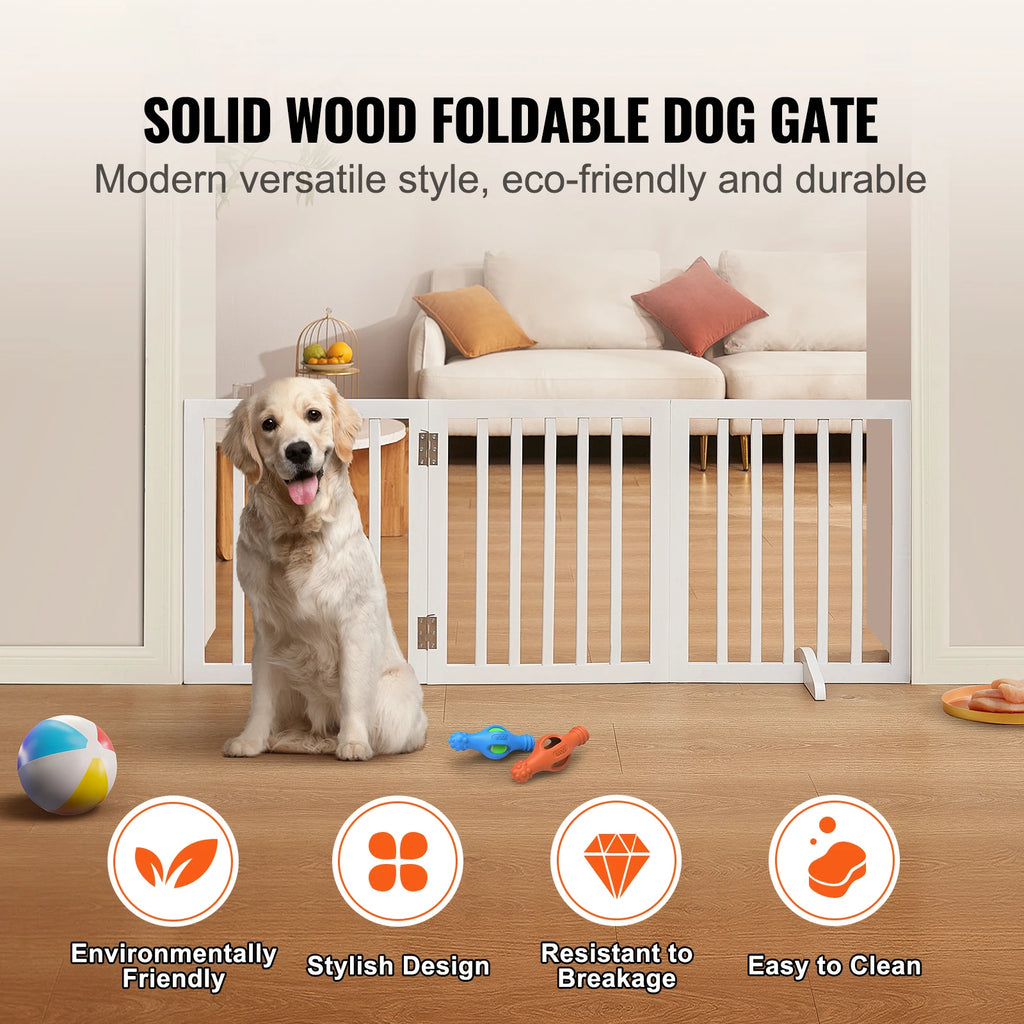 Freestanding Pet Gate, 3 Panels, Foldable Dog Gate for Narrow Passageways