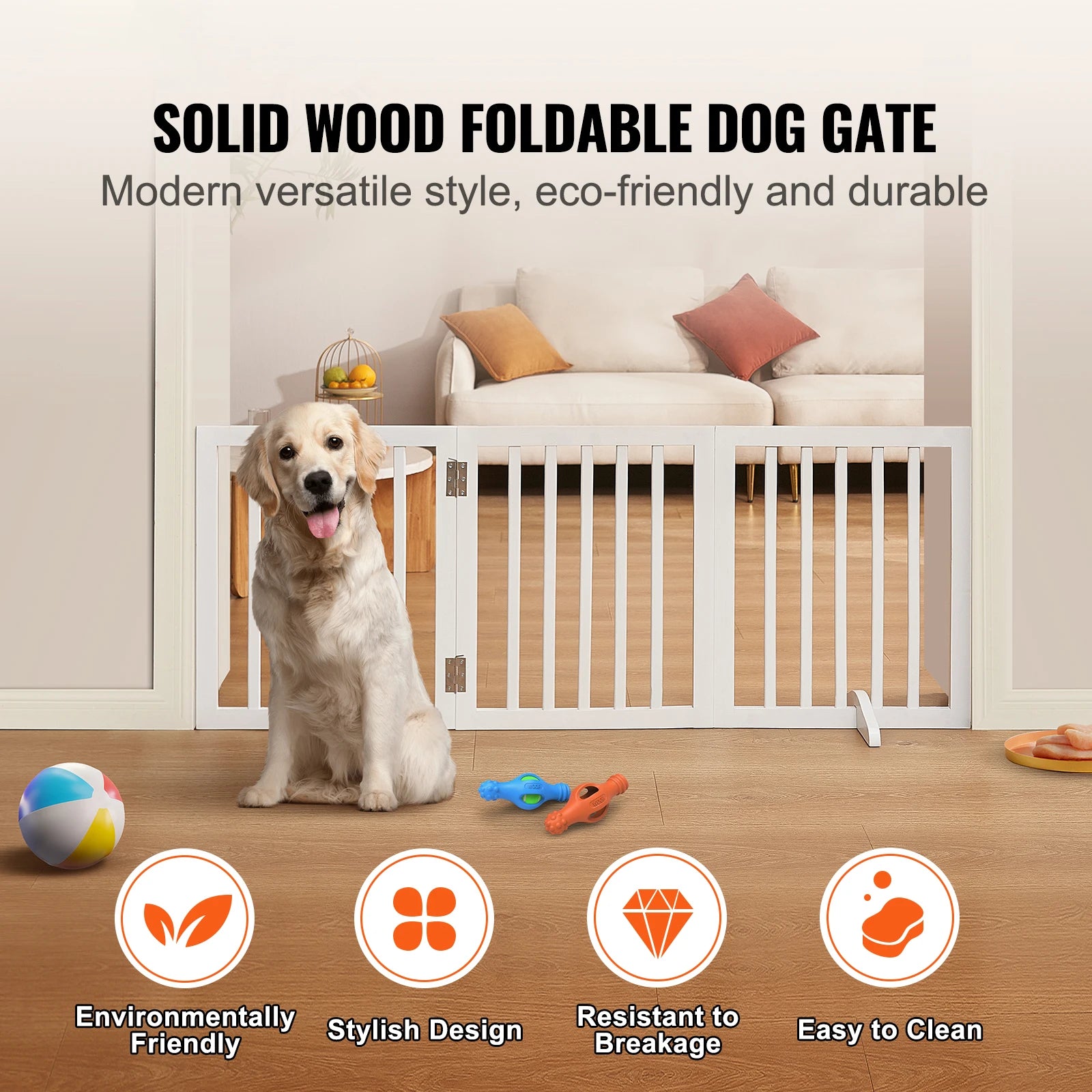 Freestanding Pet Gate, 3 Panels, Foldable Dog Gate for Narrow Passageways