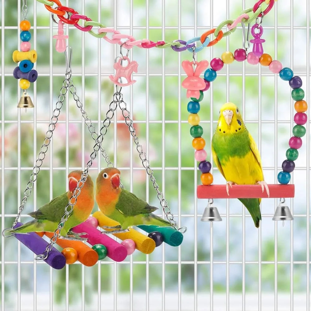 11 PCS Bird Toys for Parakeets or Budgies; Perch Swings, Cage Accessories