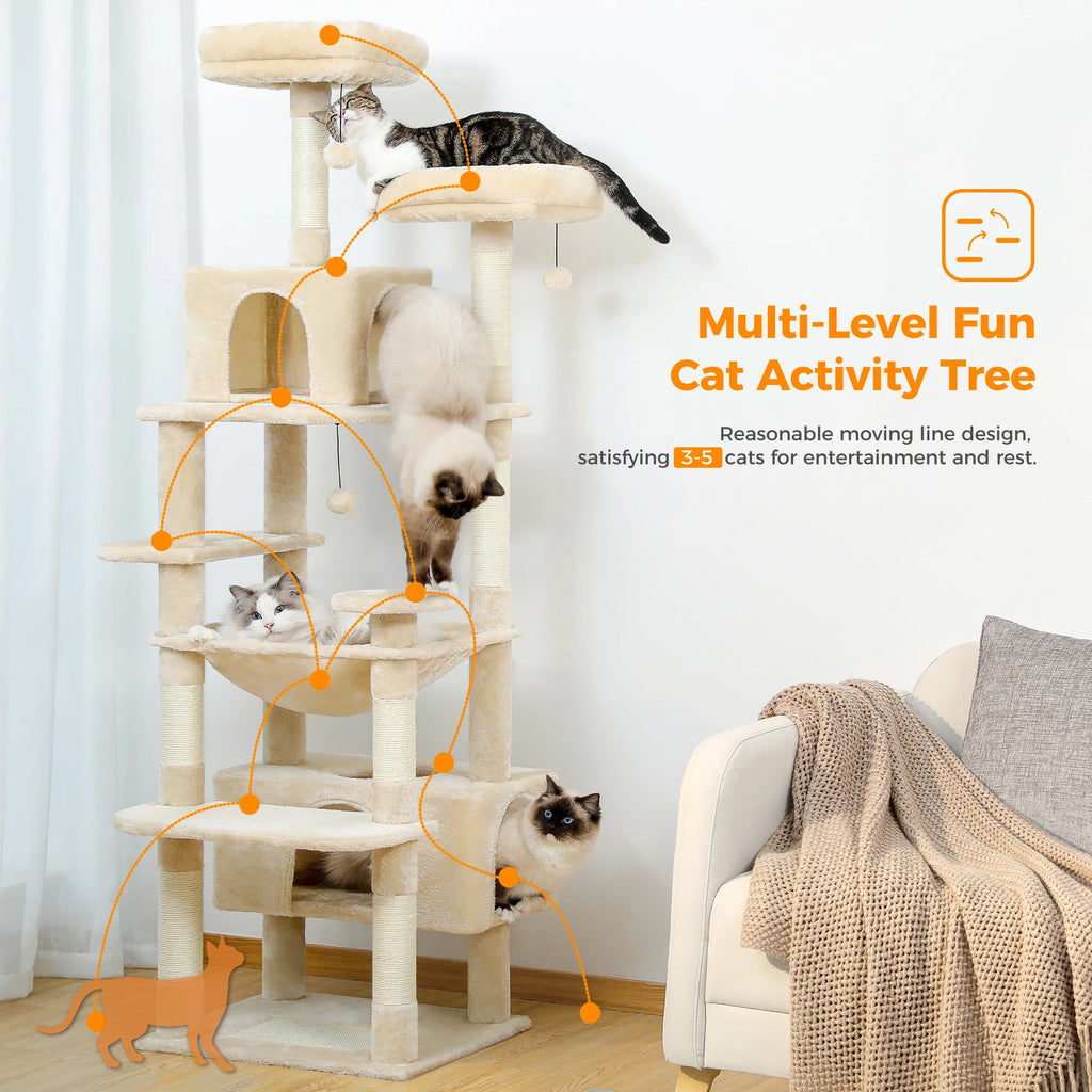 Large Cat Tree and Tower for Indoor Cats With Sisal-Covered Scratching Posts, Padded Perches and Condo