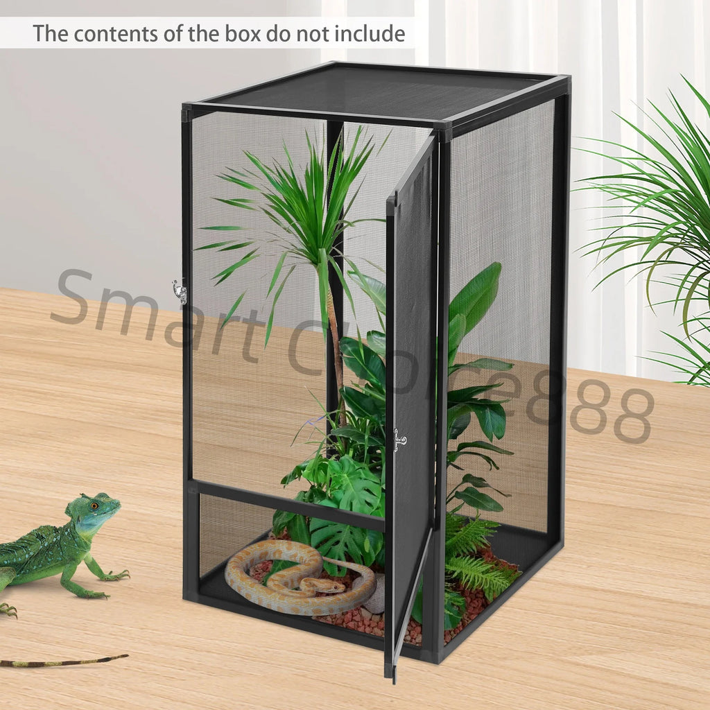Glass Terrarium Reptile Screen Cage Enclosure, Pet Climbing Container for Snakes, Feeding Box for Crawling Pets