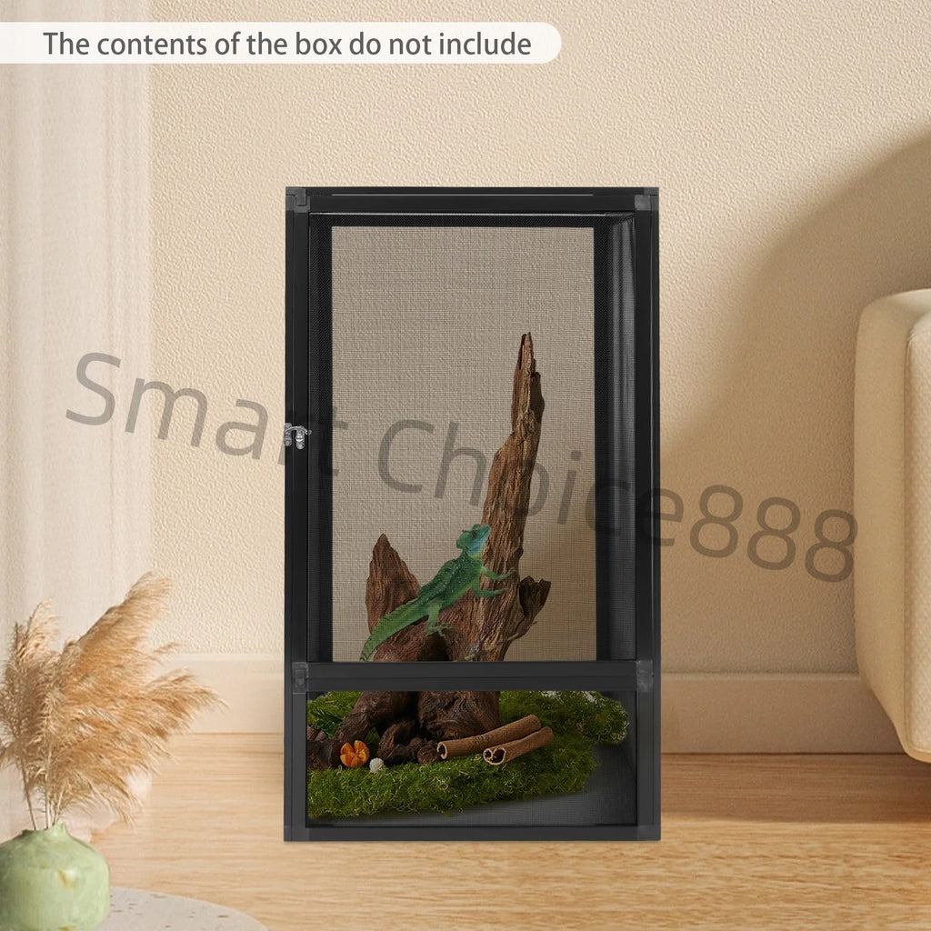 Glass Terrarium Reptile Screen Cage Enclosure, Pet Climbing Container for Snakes, Feeding Box for Crawling Pets