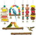 7 Pcs Natural Wood Bird Toy & Perch Accessroy for Parakeets, Cockatiel, Lovebird, and All Small/Medium Birds