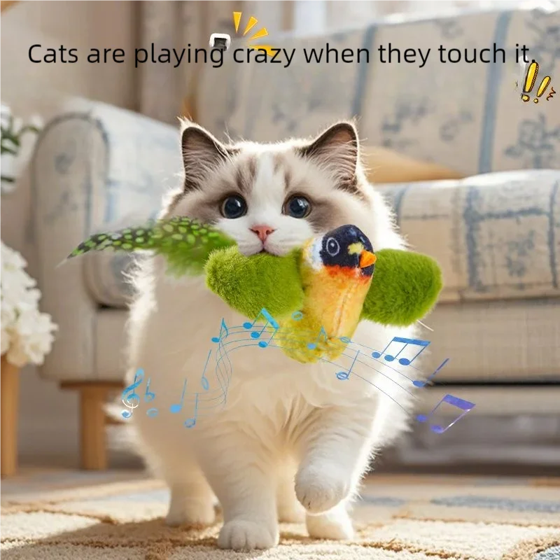 Simulation Bird Interactive Cat Toys Electric Sounding Birds Cat Chew Bite Plush Toys Cat Supplies
