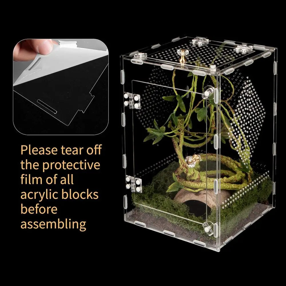 Acrylic Reptile Terrarium 360° Clear & Keep Pet Secure. Design for Jumping Spiders, Tarantulas, Geckos