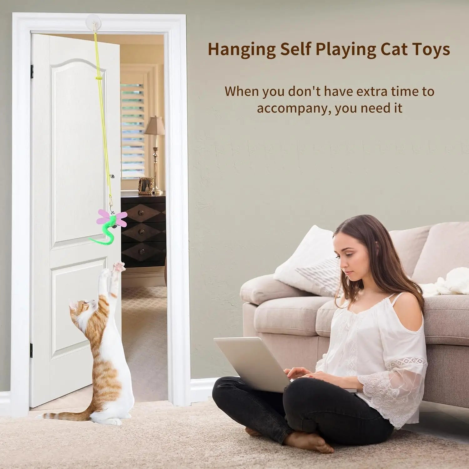Interactive Cat Toys Set with Wand, 8 Teaser Refills & 3 Hanging Toys