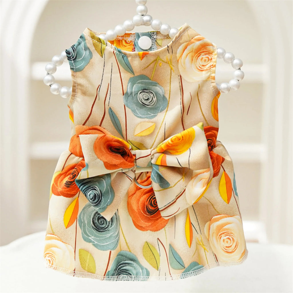 Cute Dog Floral Dress, Adorable Puppy Skirt for Small to Medium Sized Female Dogs/Cats