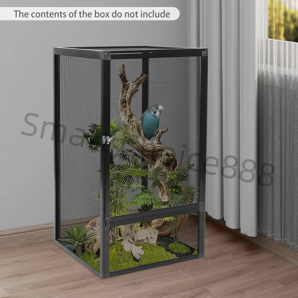Glass Terrarium Reptile Screen Cage Enclosure, Pet Climbing Container for Snakes, Feeding Box for Crawling Pets