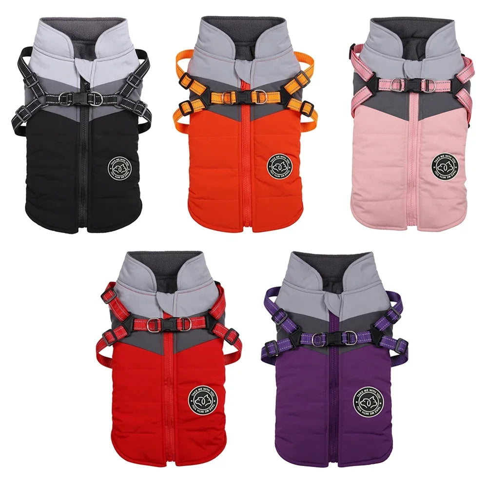 Winter Dog Harness Vest Clothes, Waterproof Warm Pet Jacket For Small Dogs