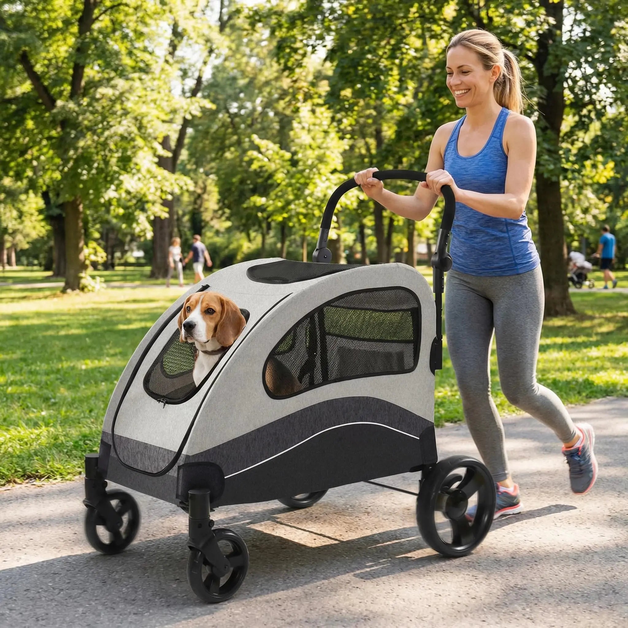 Collapsible Dog or Cat Stroller Wagon 360° Swivel Adjustable Handle for Medium Size Pets, 90x73x108cm