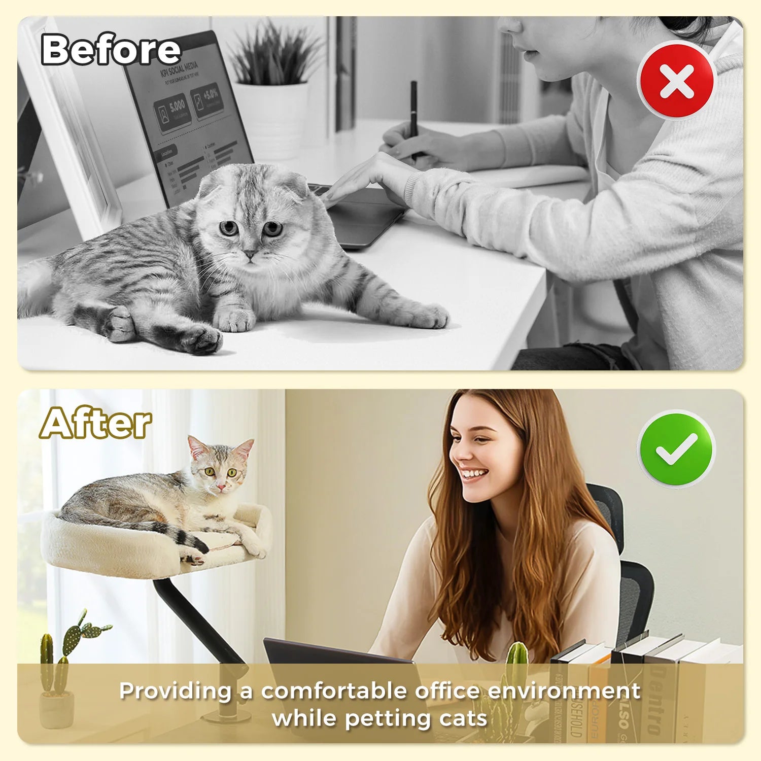 Cat Desk Bed, 360° Rotatable Stand for Indoor Cats, Adjustable