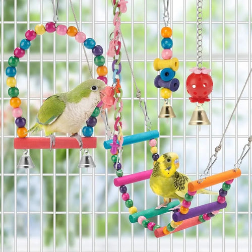 11 PCS Bird Toys for Parakeets or Budgies; Perch Swings, Cage Accessories