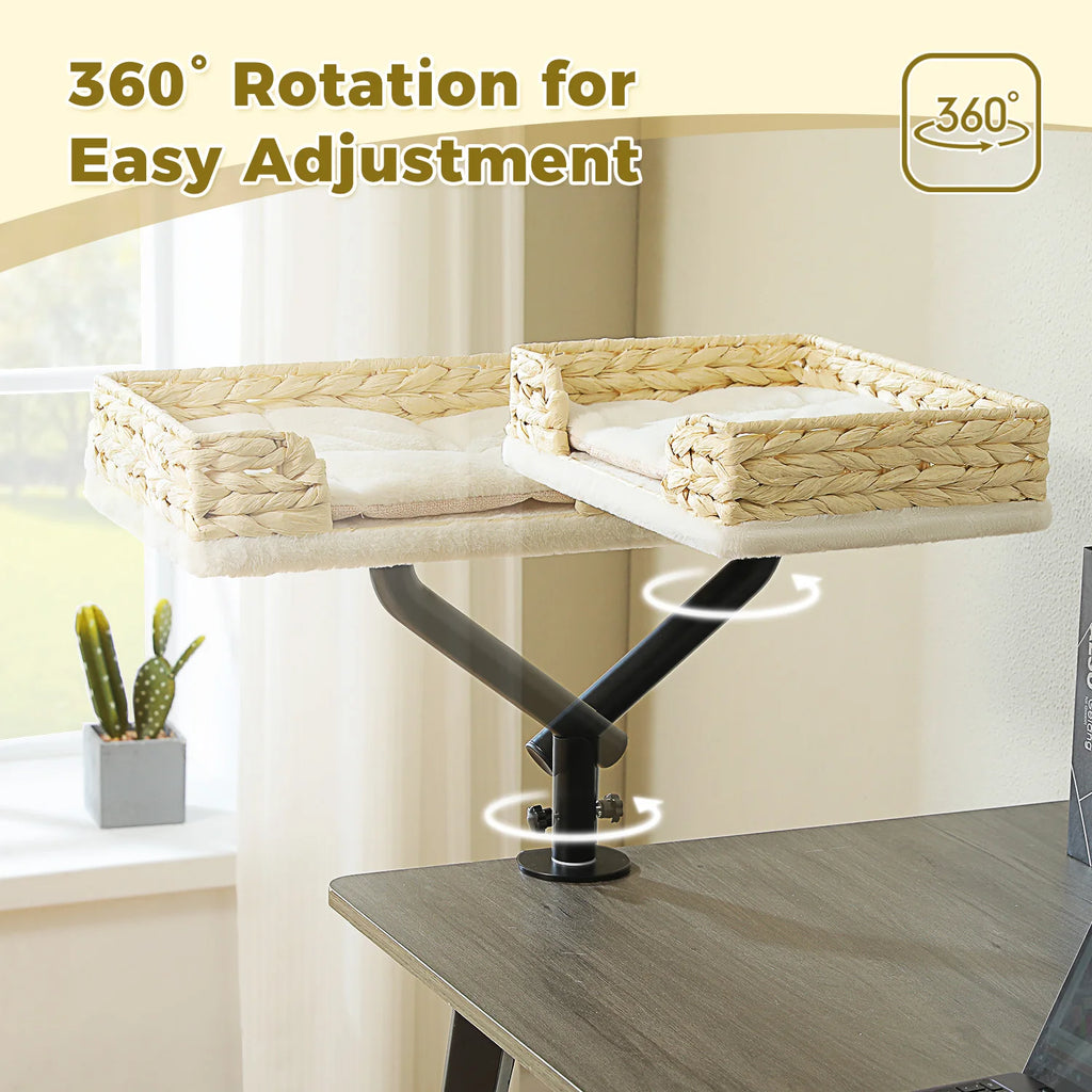 Cat Desk Bed, 360° Rotatable Stand for Indoor Cats, Adjustable