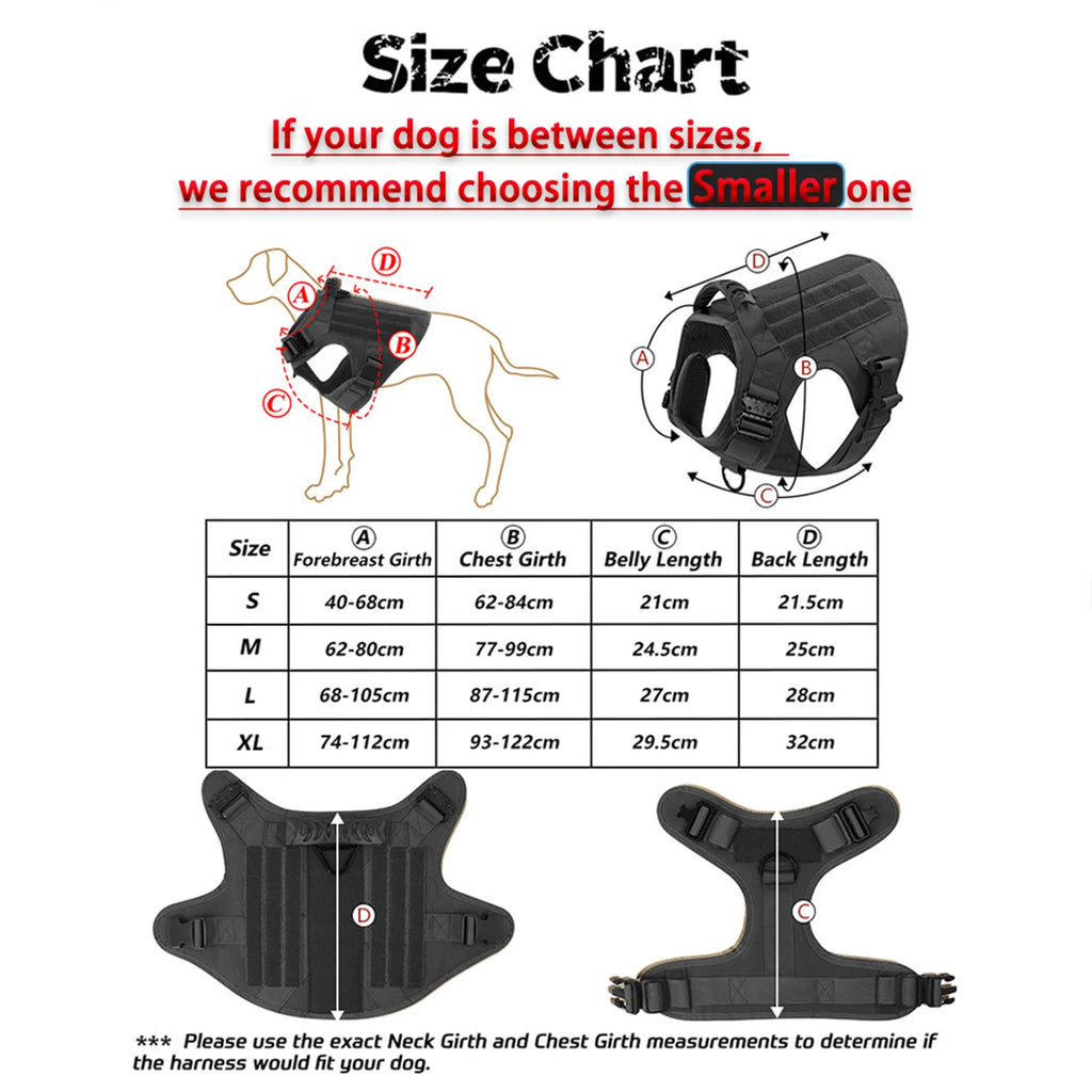 Tactical Dog Vest Harness, Collar, Leash, Molle Pouches For Medium Large Dogs