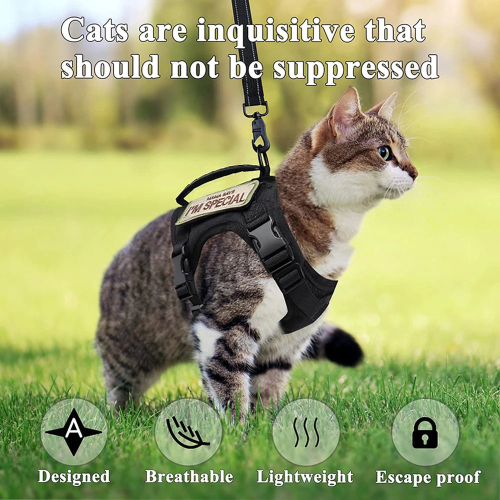 Tactical Cat Harness with Leash, Walking Escape Proof Adjustable Pet Vest with Control Handle For Cats / Dogs