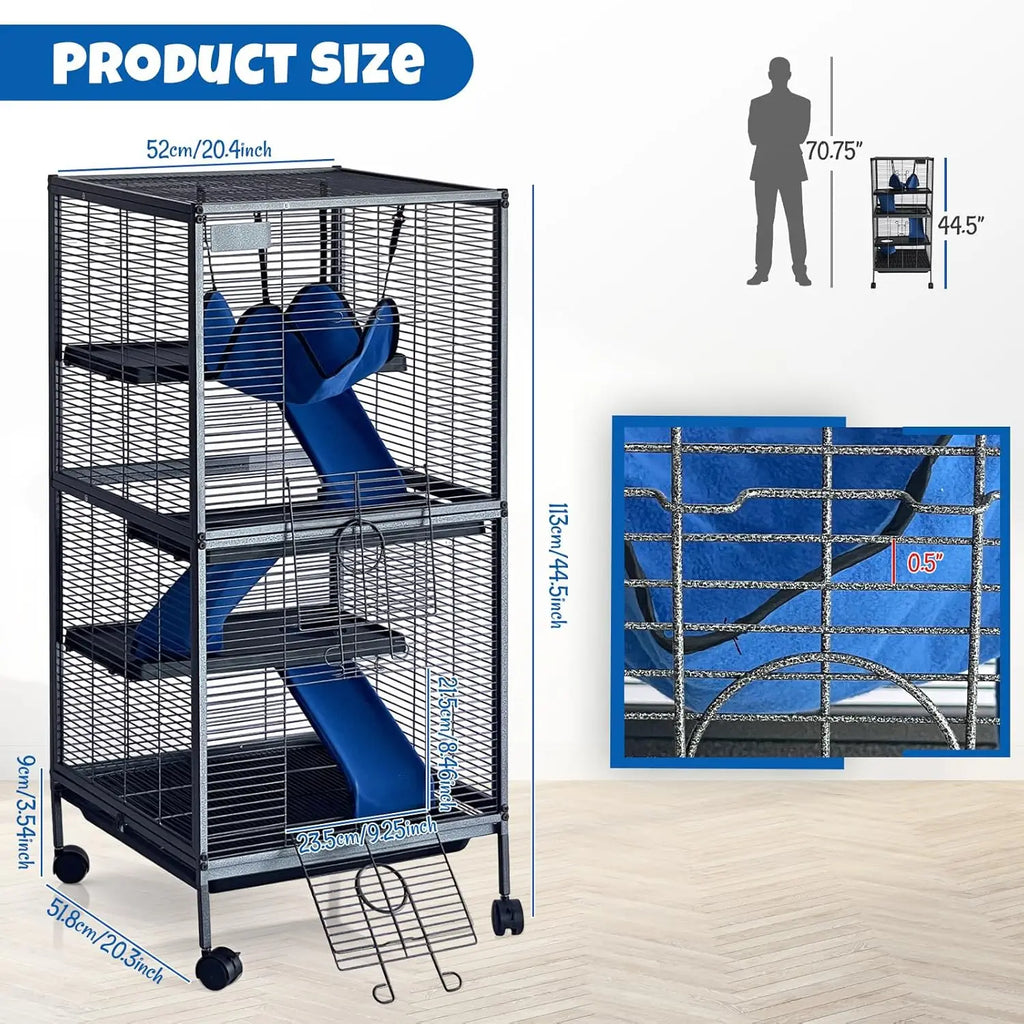 Small Heavy Duty Animal Cage, Multi-Level Habitat with Ramps & Storage Stand