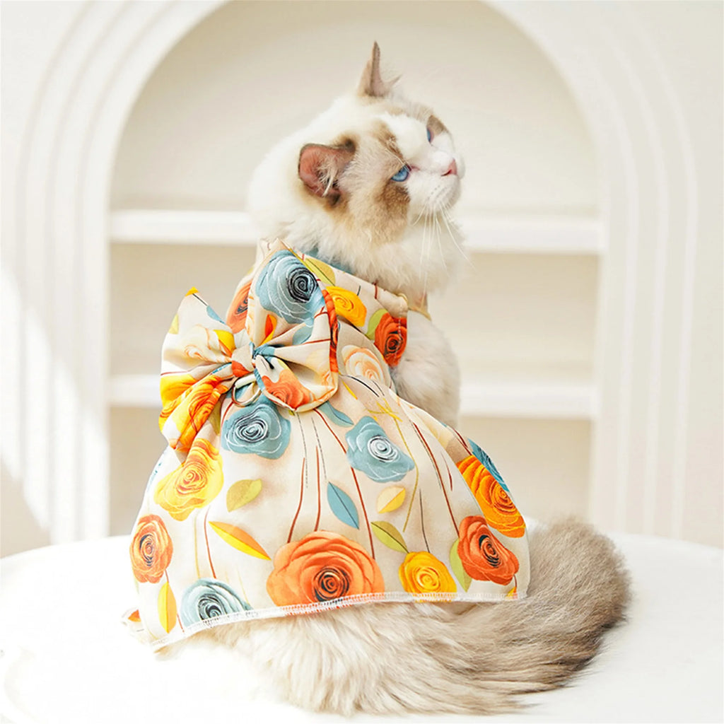 Cute Dog Floral Dress, Adorable Puppy Skirt for Small to Medium Sized Female Dogs/Cats