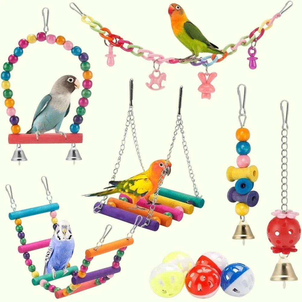 11 PCS Bird Toys for Parakeets or Budgies; Perch Swings, Cage Accessories