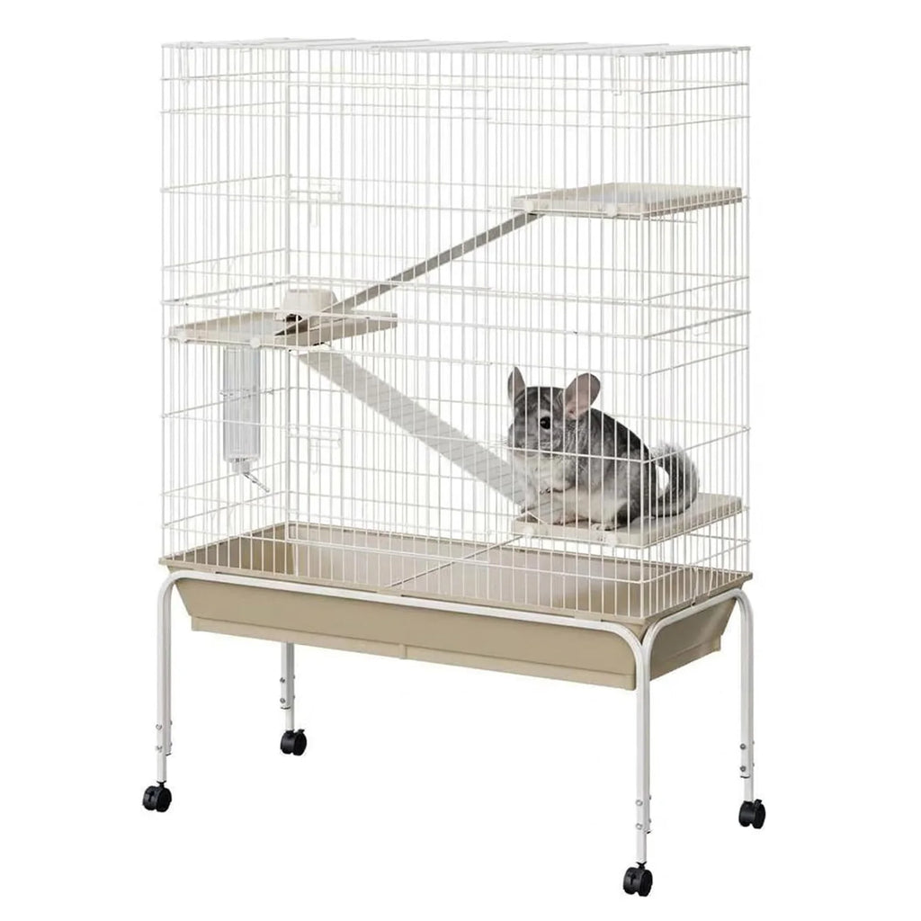 47/55 Inch Small Animal Cage with Wheels, Ramps, Platforms, Water Bottle & Food Dish