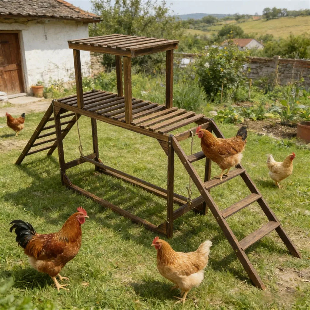 Solid Wood Chicken Perch and Climbing Ladder Activity with Roosting Bar