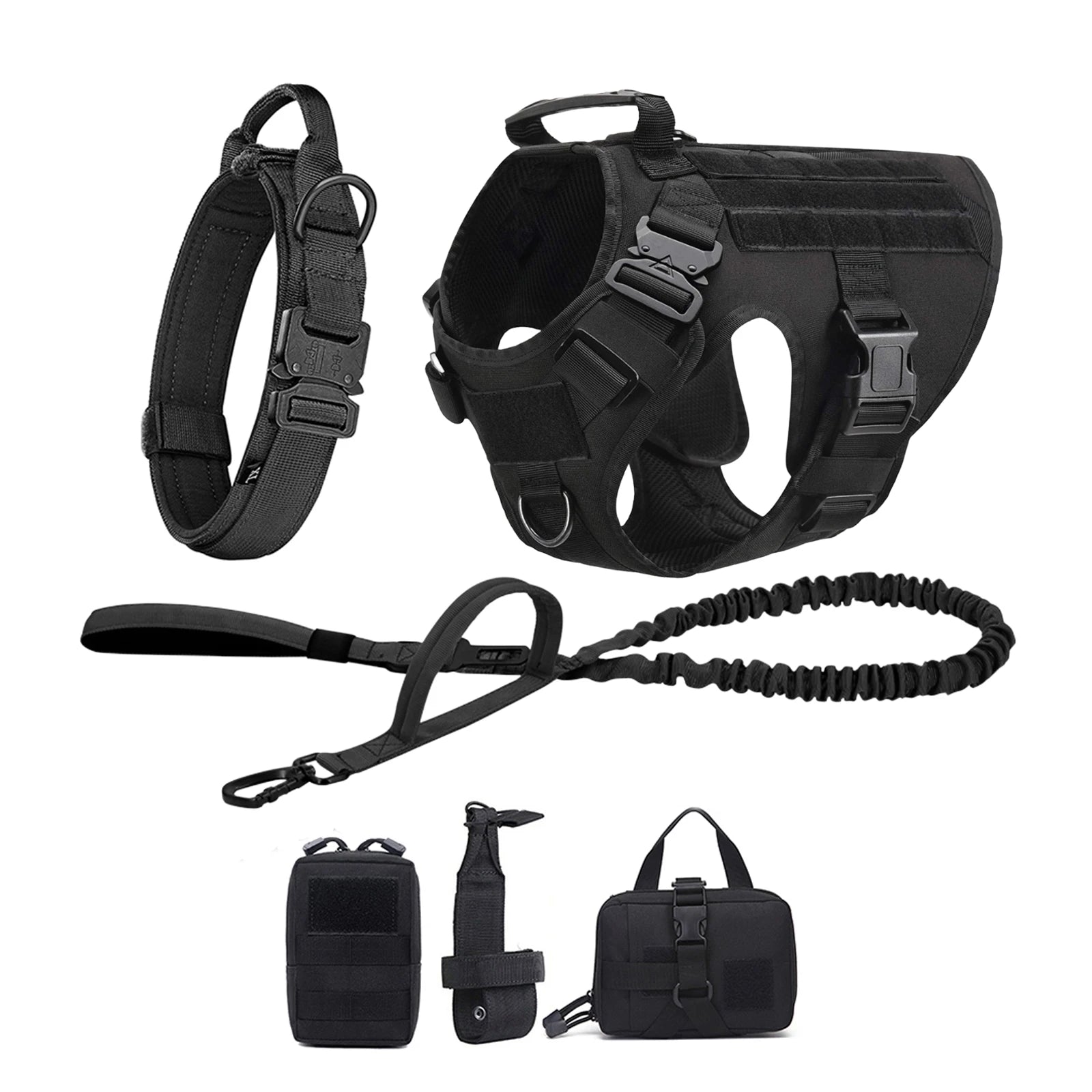 Tactical Vest Harness, Collar, Leash, Molle Pouches For Medium Large Dogs
