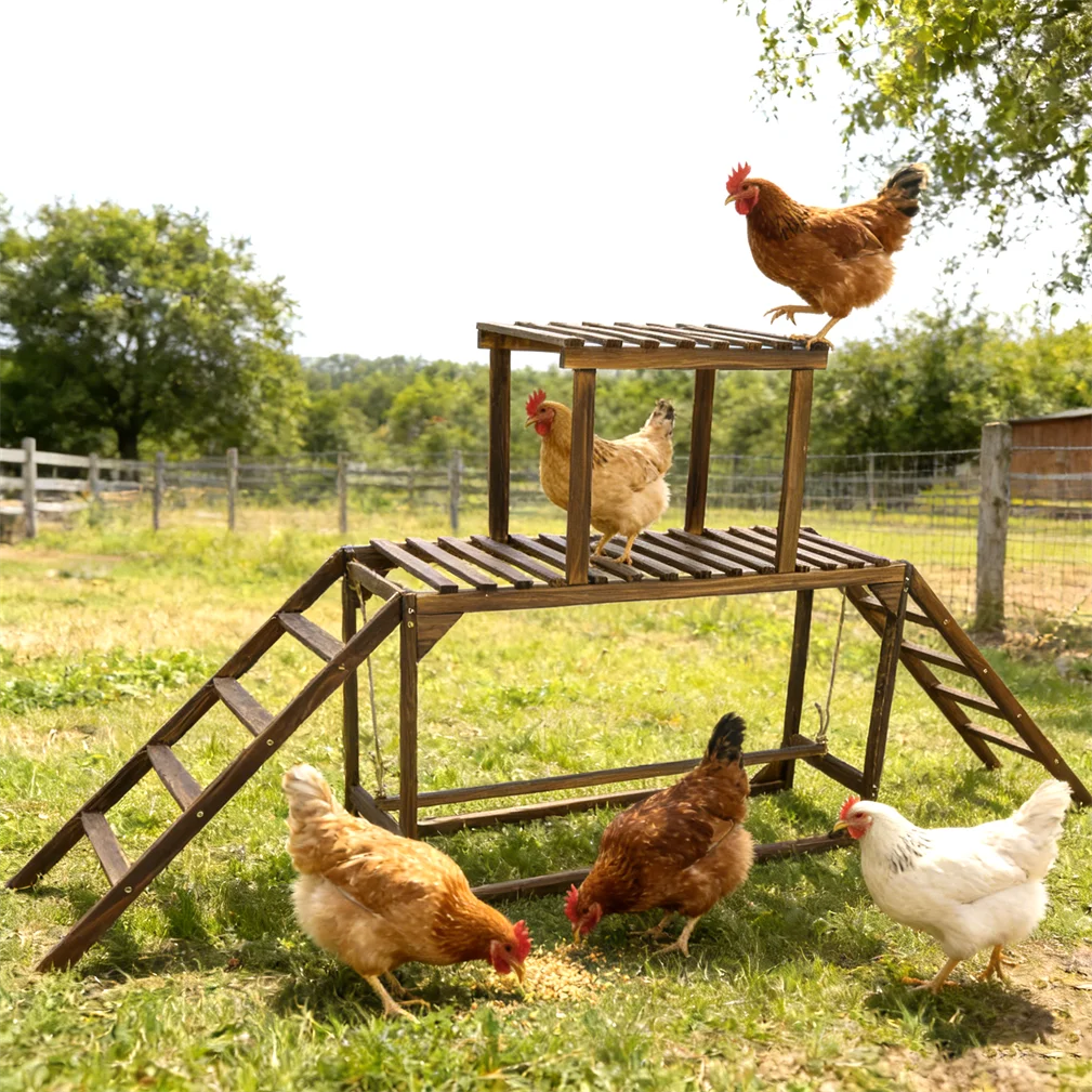 Solid Wood Chicken Perch and Climbing Ladder Activity with Roosting Bar