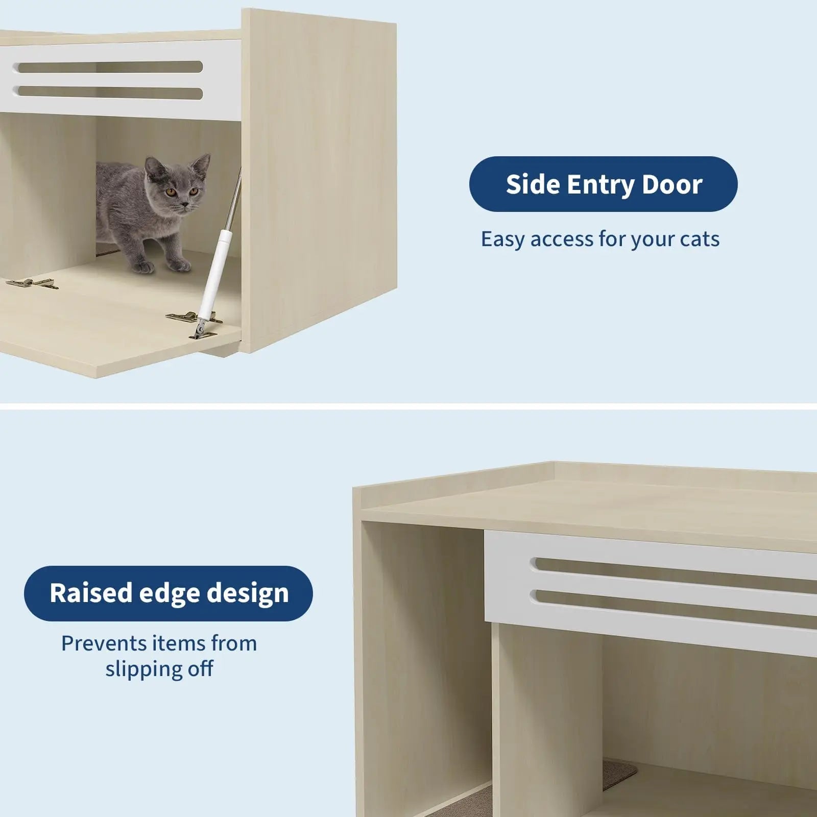 Spacious Hidden Cat Litter Box Furniture, Ventilated, Covered