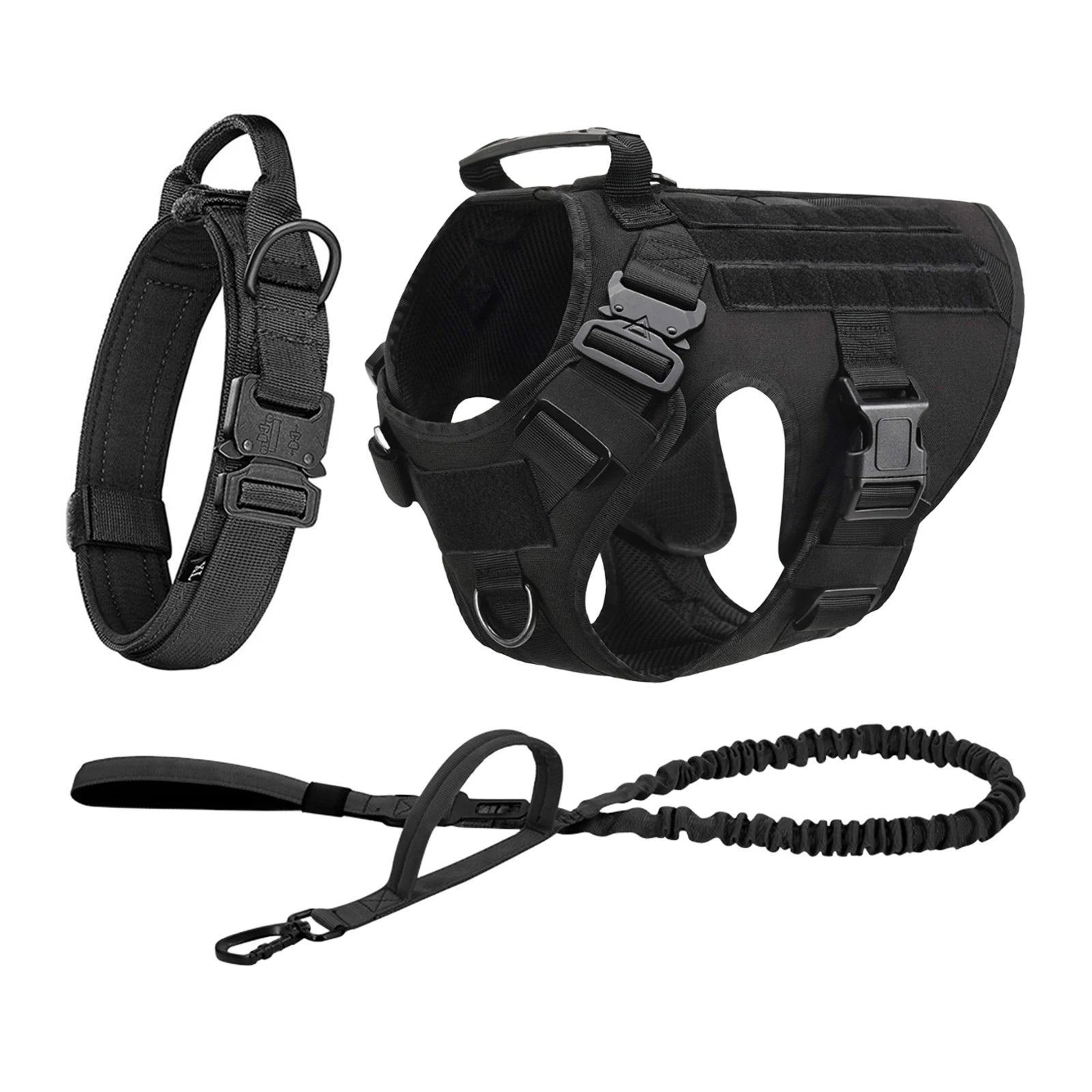 Tactical Dog Vest Harness, Collar, Leash, Molle Pouches For Medium Large Dogs