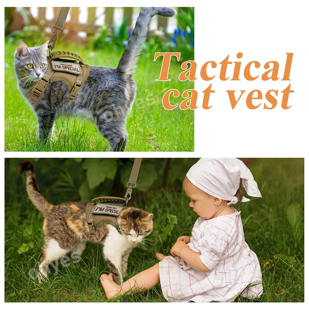 Tactical Cat Harness with Leash, Walking Escape Proof Adjustable Pet Vest with Control Handle For Cats / Dogs