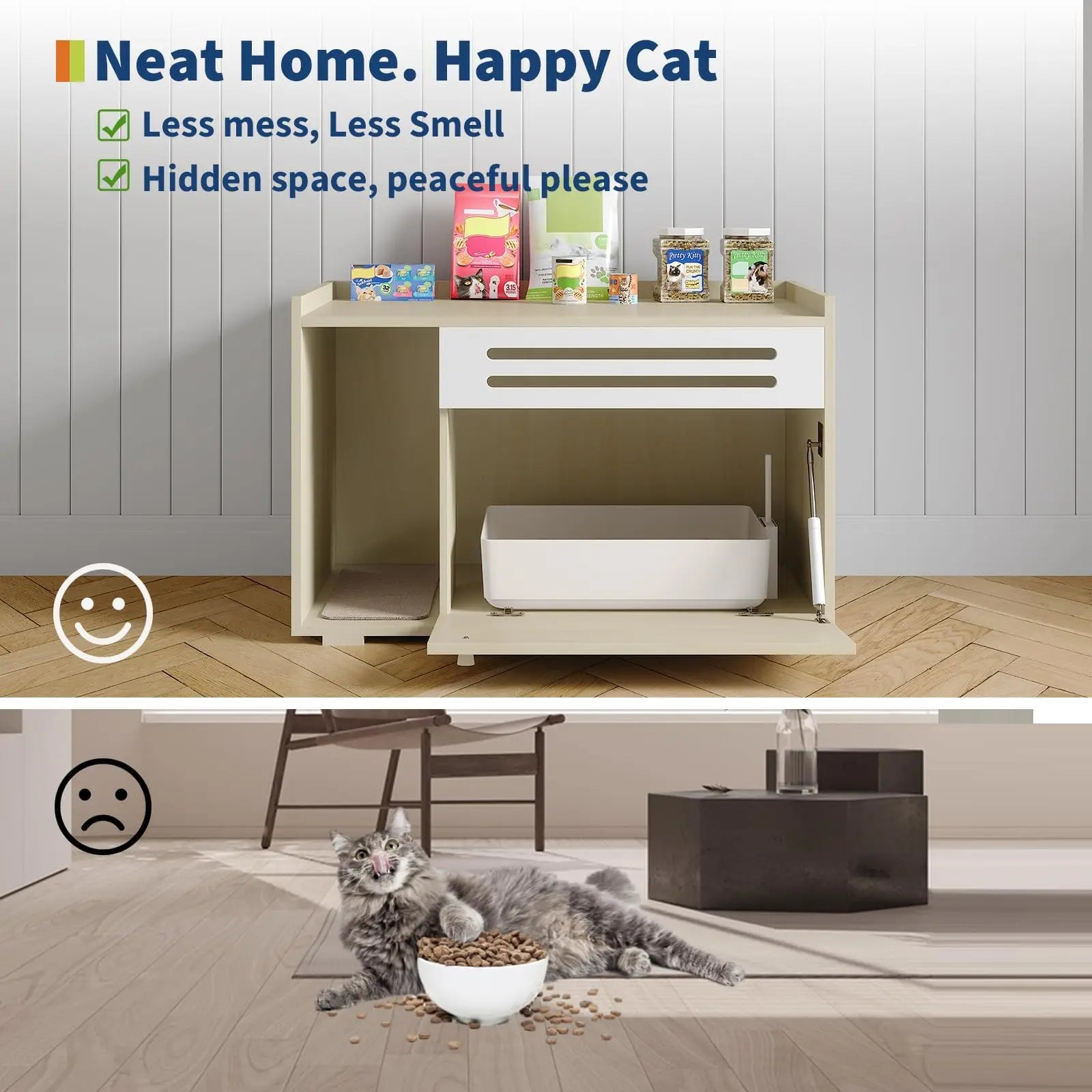 Spacious Hidden Cat Litter Box Furniture, Ventilated, Covered