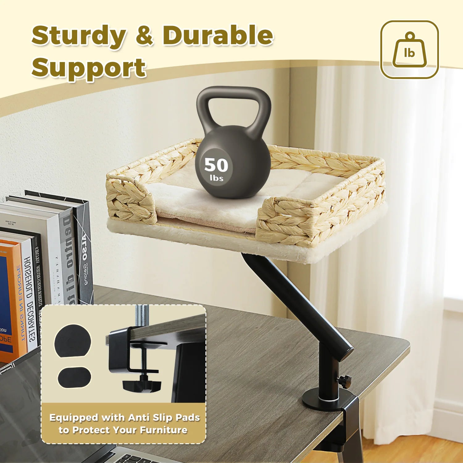Cat Desk Bed, 360° Rotatable Stand for Indoor Cats, Adjustable