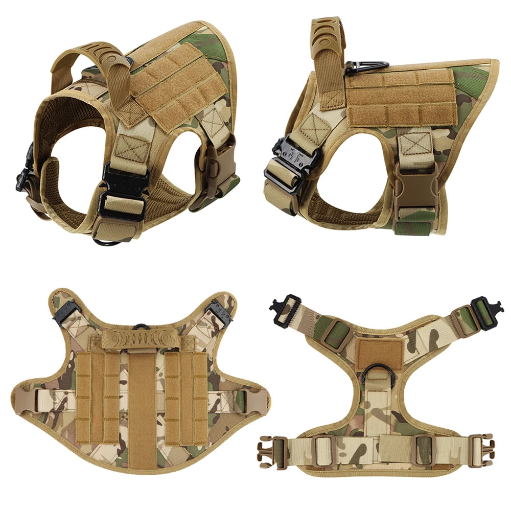 Military Large Dog Harness/Collar/Leash with a Bag of Patches Set