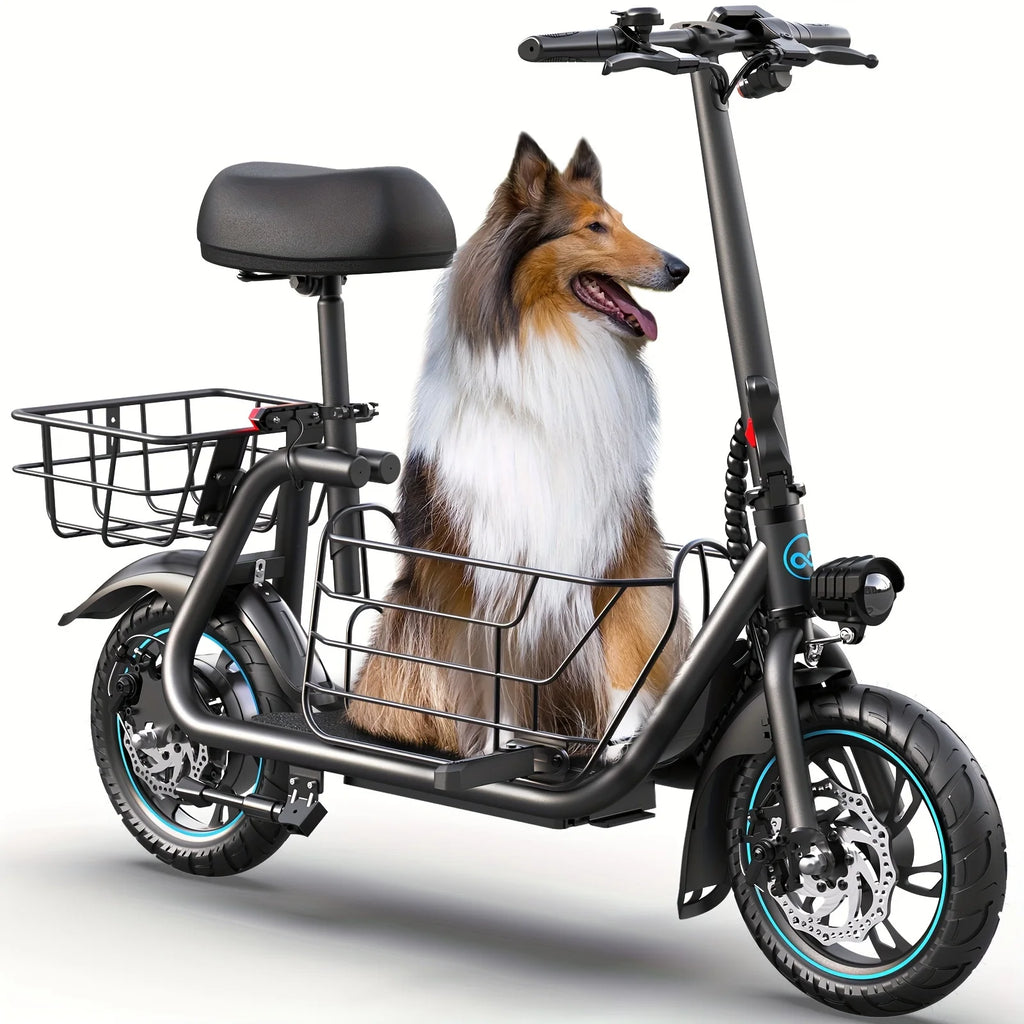 Electric Scooter with Basket for Pet, Foldable w/3 Riding Modes - 20 Miles 18.6 MPH