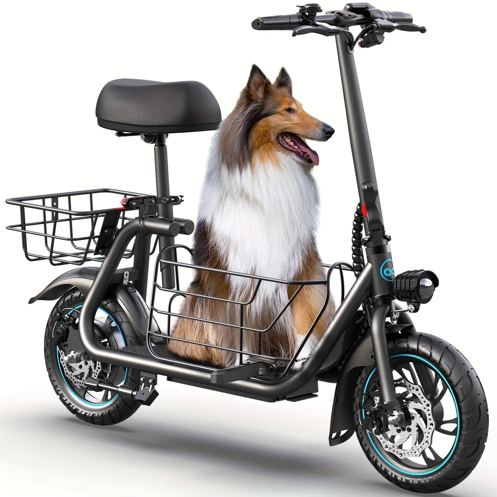 Electric Scooter with Basket for Pet, Foldable w/3 Riding Modes - 20 Miles 18.6 MPH