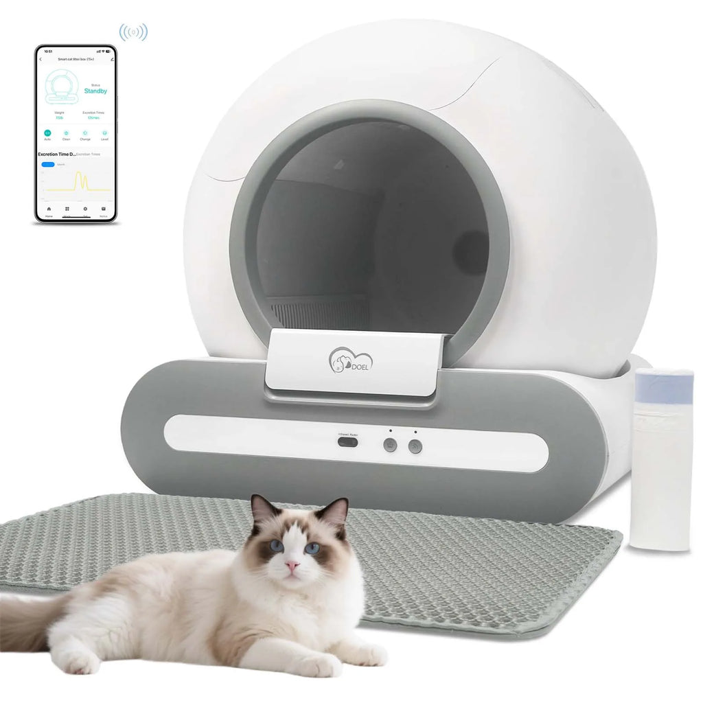 DOEL 65L Self-Cleaning Cat Litter Box ,Fit for Tofu & Mixed Litter, App Control ONLY/ Supports 2.4G WiFi w/Litter Mat & Trash Bags