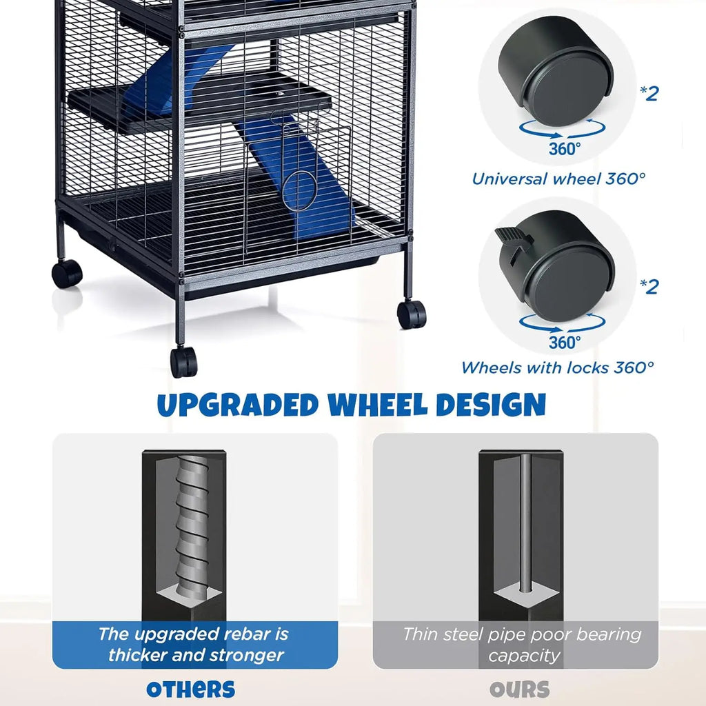 Small Heavy Duty Animal Cage, Multi-Level Habitat with Ramps & Storage Stand
