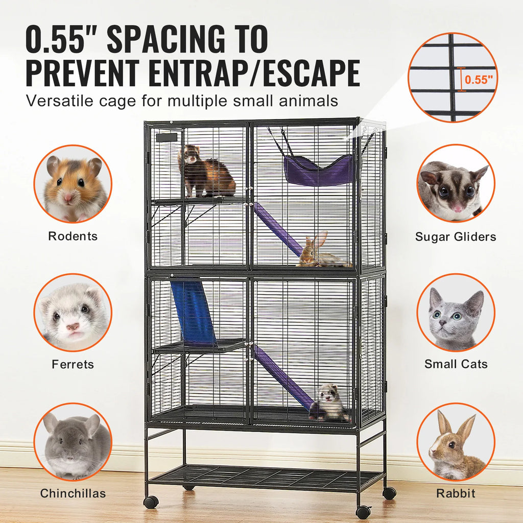 64.6" Rolling Metal Large 4-Tier Critter Cage for Small Animals