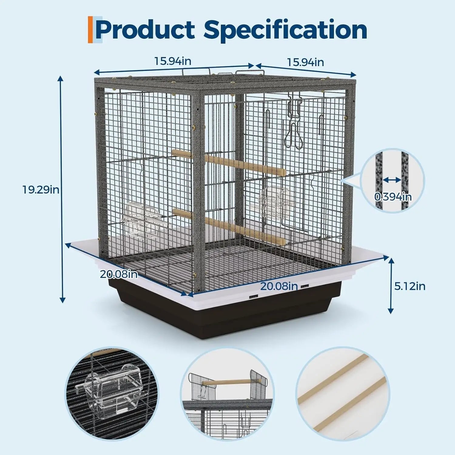 Small Portable Bird Cage Carrier with Removable Tray