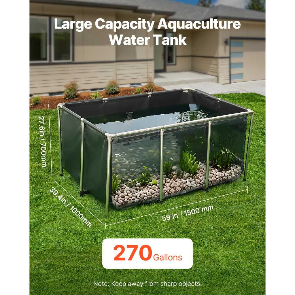 Canvas Above Ground Fish Pond PVC Koi Tank with Clear Viewing Panel for Breeding