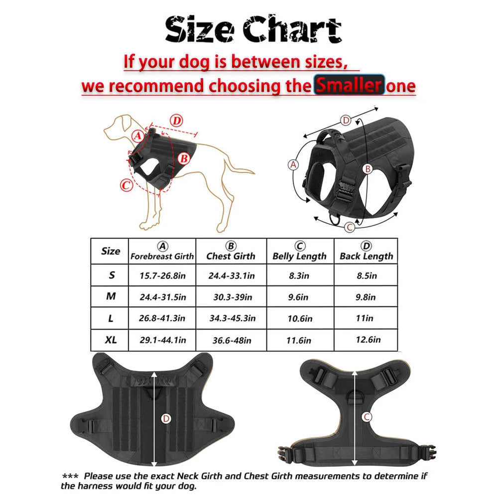 Military Large Dog Harness/Collar/Leash with a Bag of Patches Set