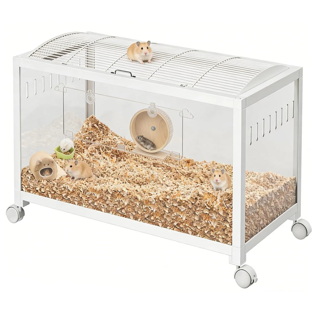 Hamster Cage with Wheels, Metal & Acrylic for Small Pets, Chew-Proof, Dual Doors, Easy Clean