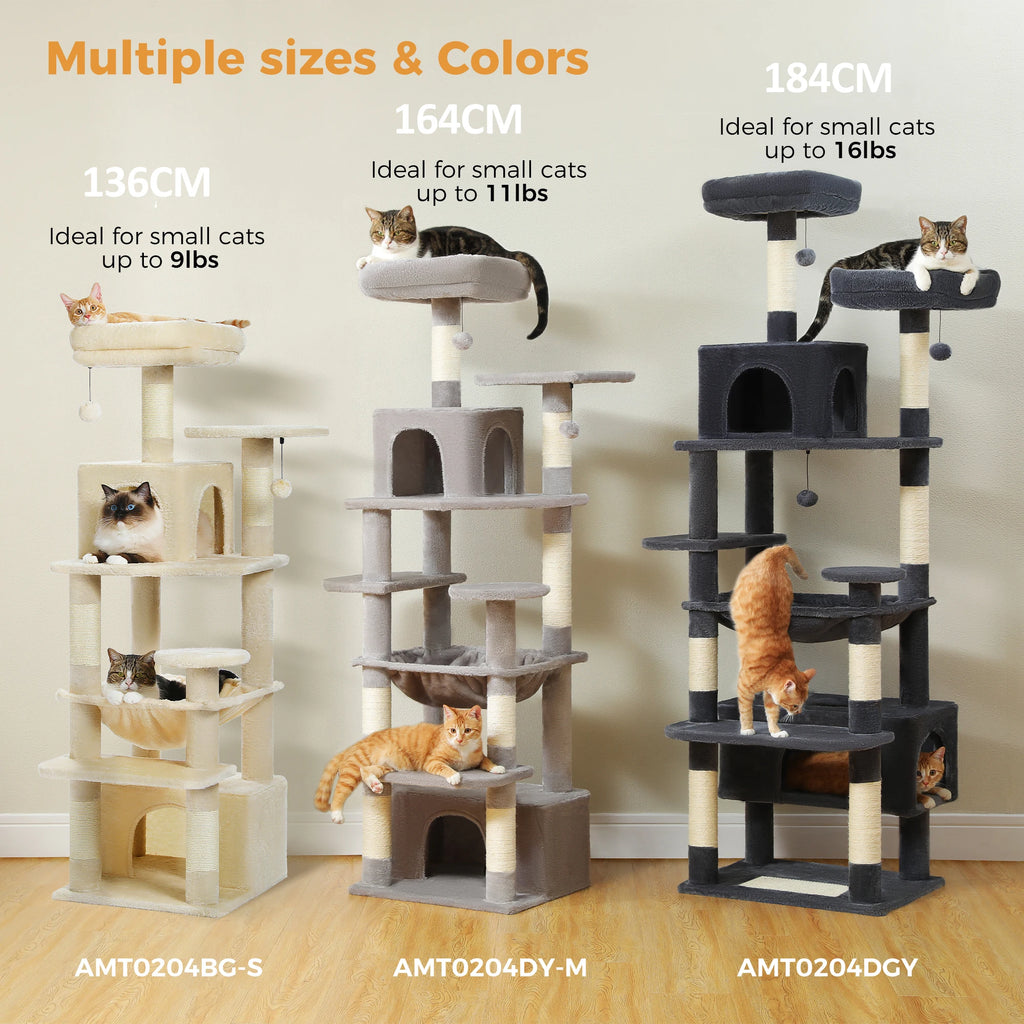 Large Cat Tree and Tower for Indoor Cats With Sisal-Covered Scratching Posts, Padded Perches and Condo