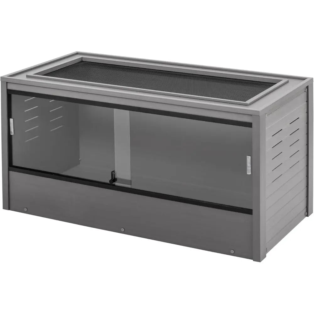 Large 48 Ecoflex Reptile Habitat - Mojave Lounge in Maple, Black & Grey with Easy Assembly, Sliding Glass Doors, and Mesh Cover