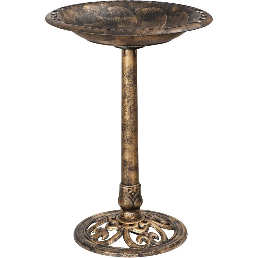 28 Inch Polyresin Antique Garden Bird Bath, Vintage Yard Art
