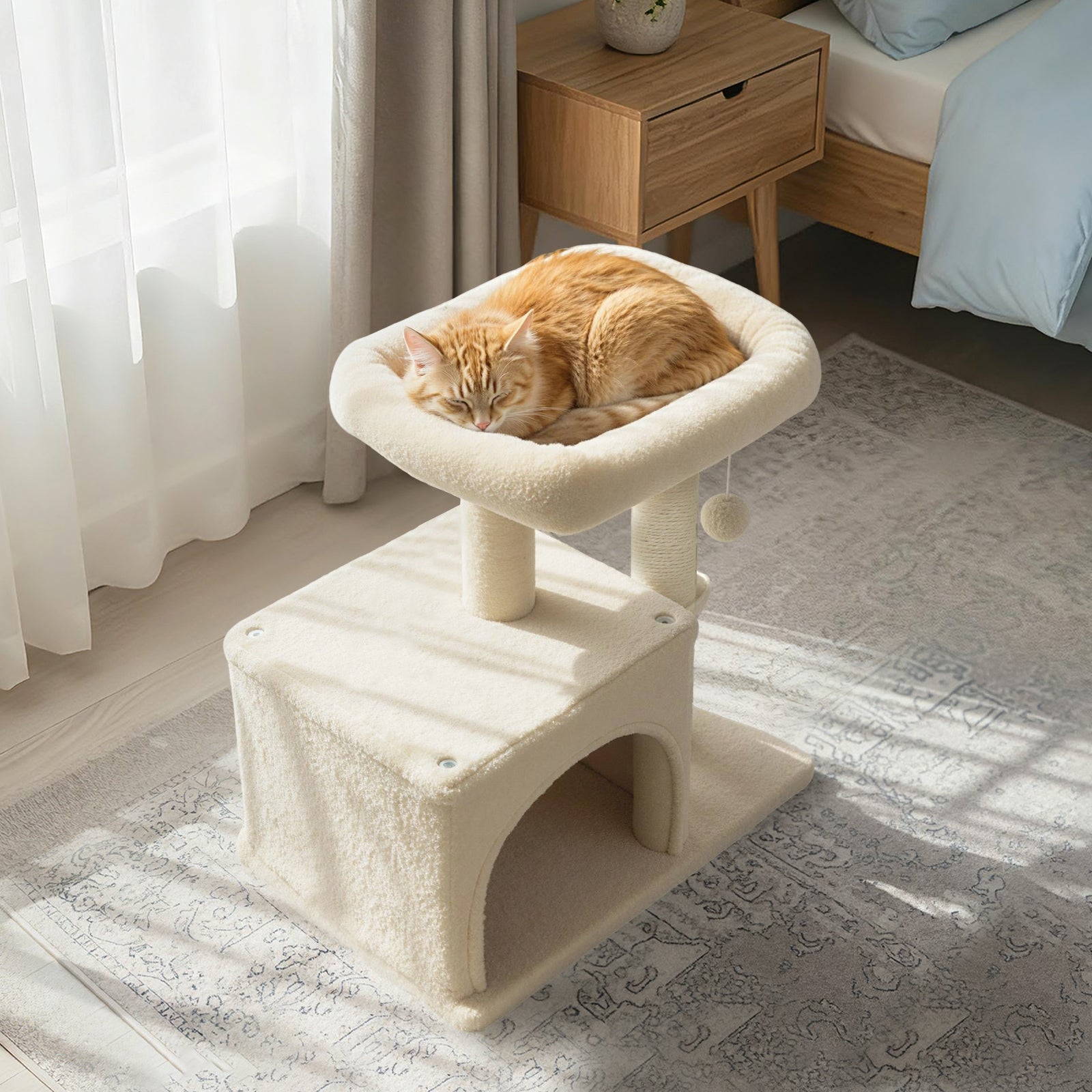 Small Cat Tree with Large Padded Plush Perch for Indoor Cats