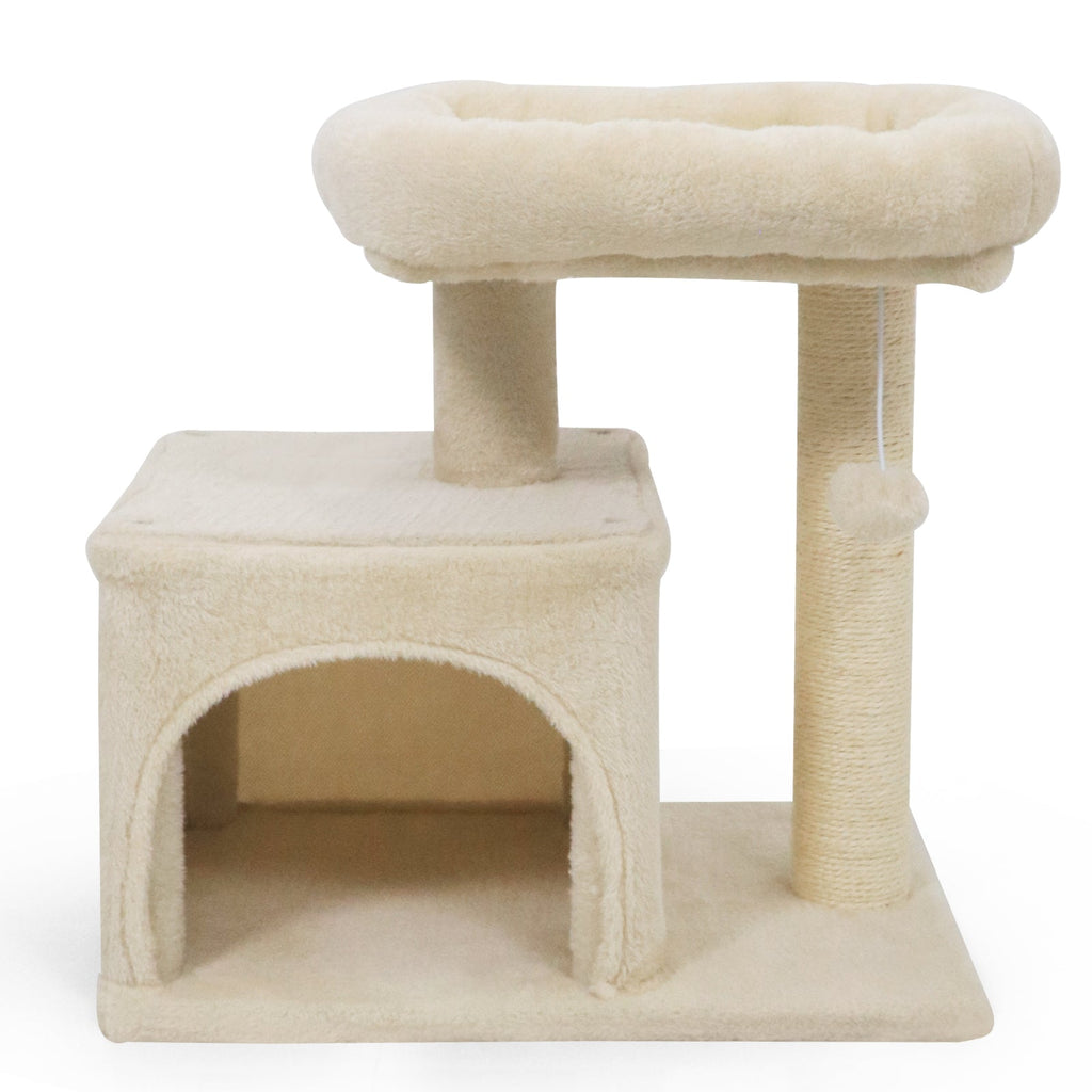 Small Cat Tree with Large Padded Plush Perch for Indoor Cats