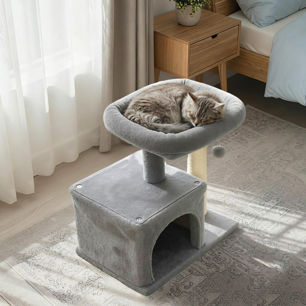 Small Cat Tree with Large Padded Plush Perch for Indoor Cats