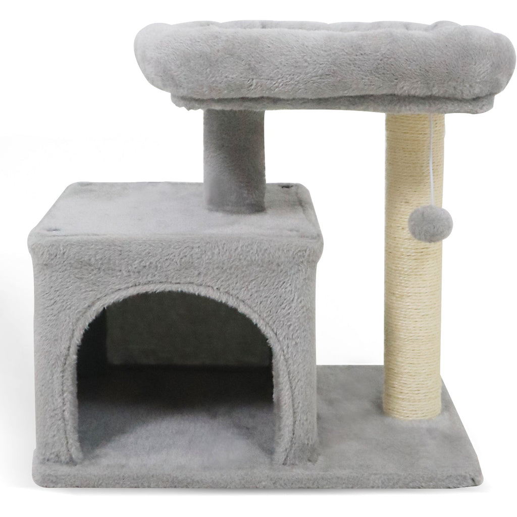 Small Cat Tree with Large Padded Plush Perch for Indoor Cats