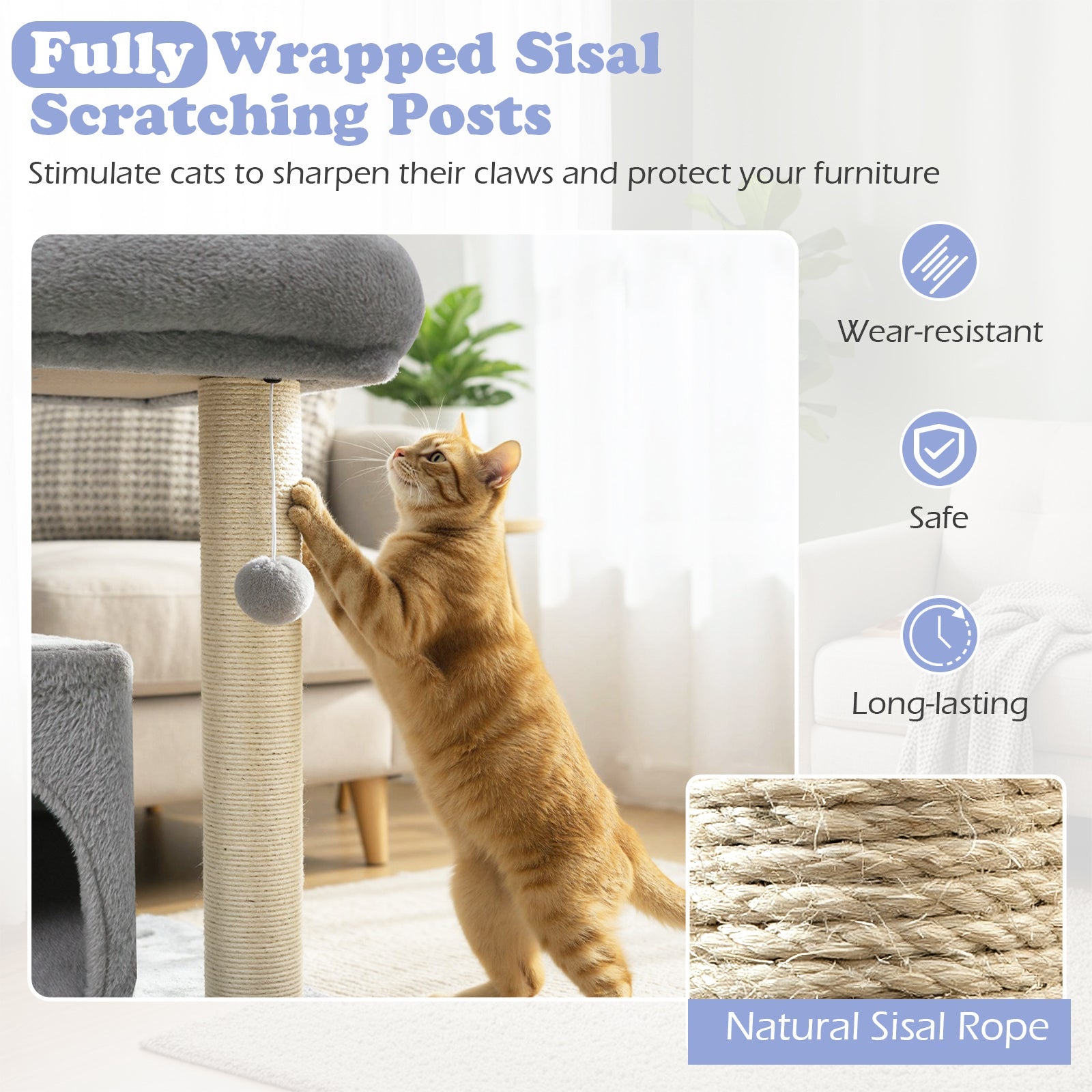 Small Cat Tree with Large Padded Plush Perch for Indoor Cats