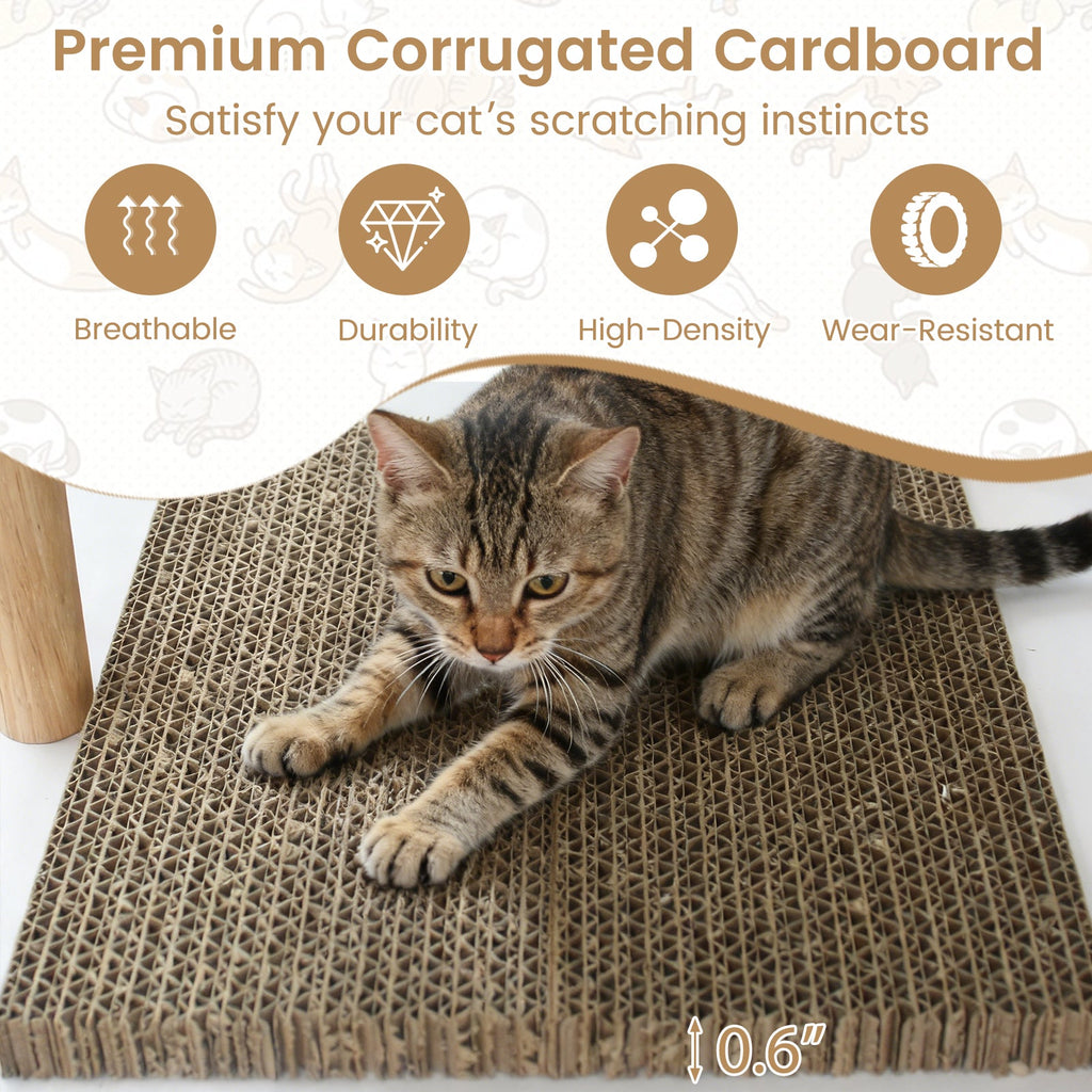 Tall Wood Cat Tower with 2 Corrugated Cardboard-White